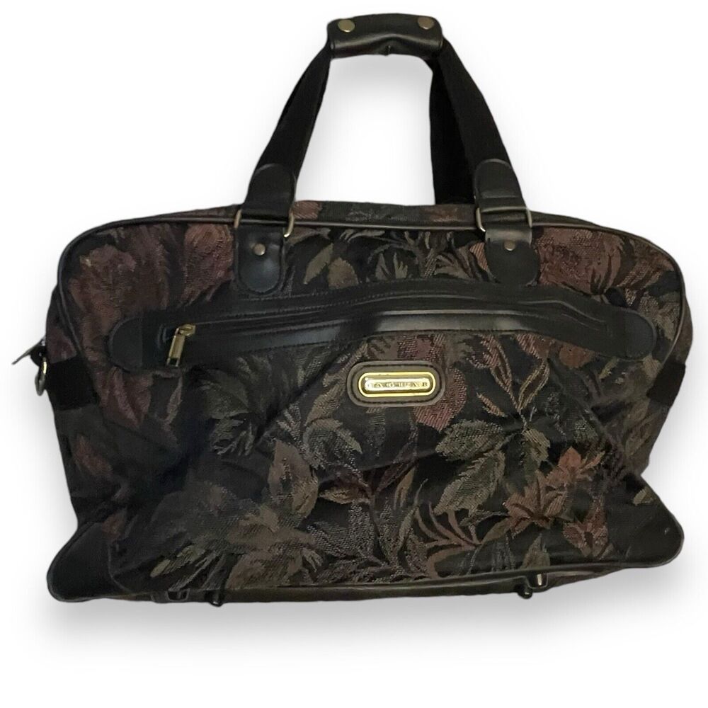 Jaguar Overnight Travel Bag Satchel Vintage Floral Tapestry 90s Multicolored Zip